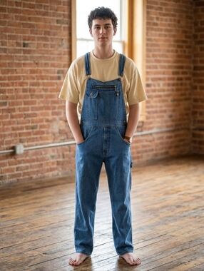 Vtg Results Men's Blue Denim Overalls - Classic Workwear Style Medium